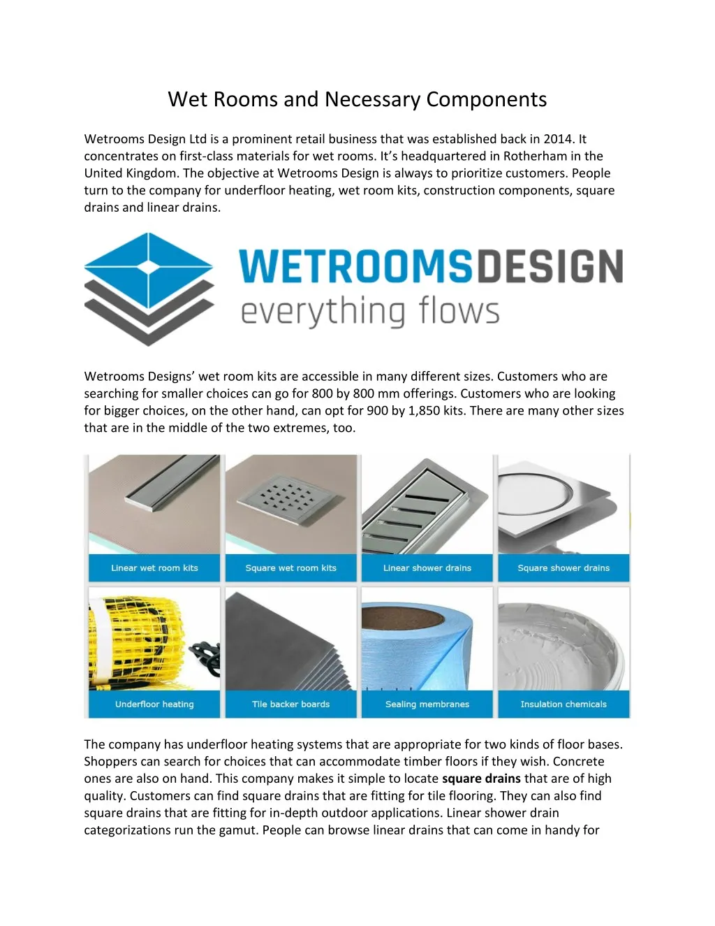 wet rooms and necessary components