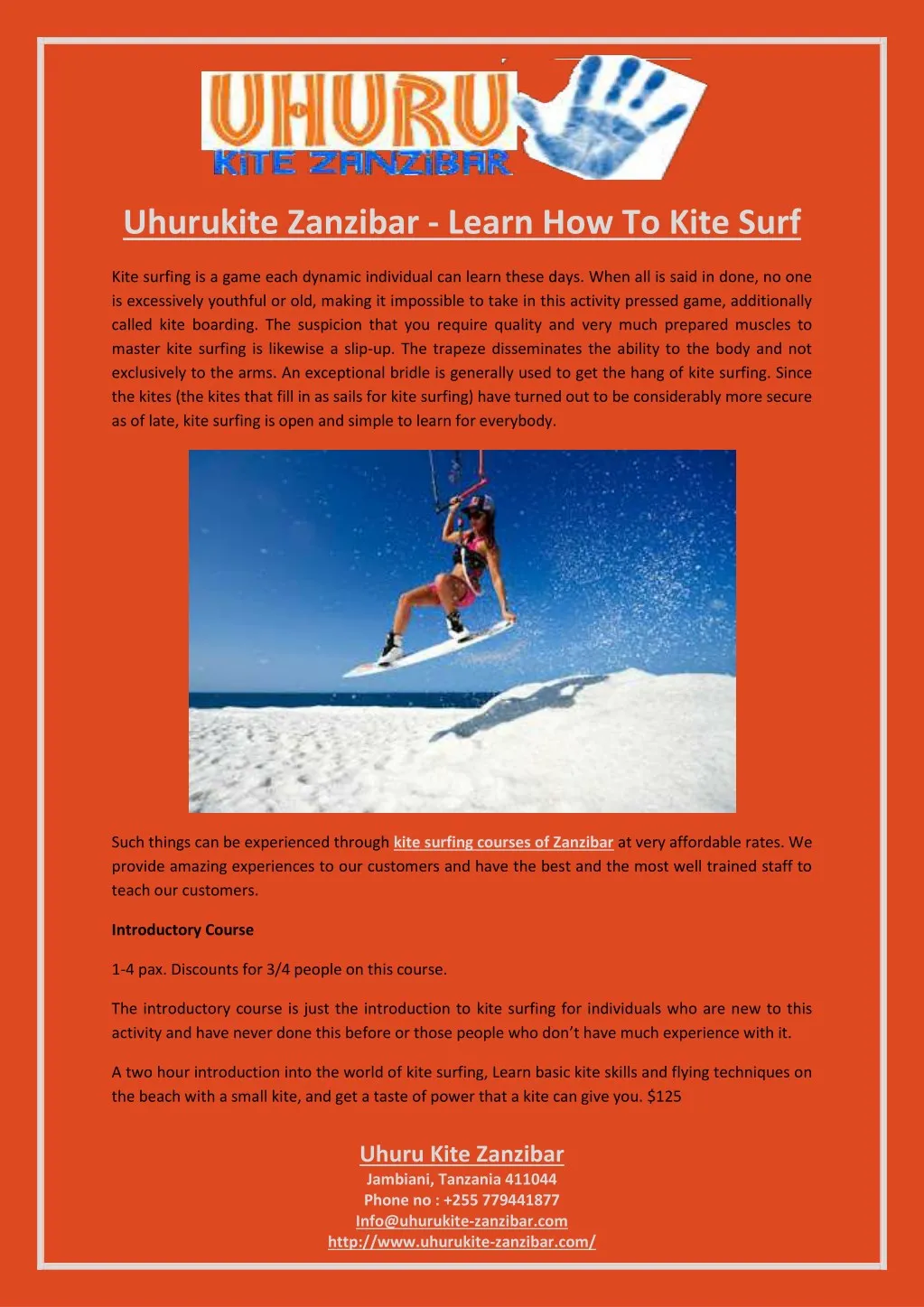 uhurukite zanzibar learn how to kite surf