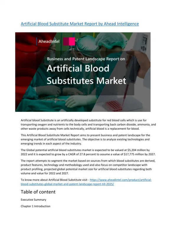 Artificial Blood Substitutes Market Report