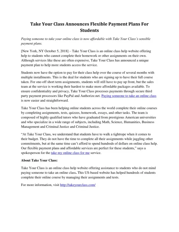 take your class announces flexible payment plans