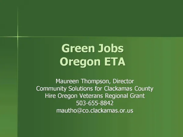 Green Jobs Oregon ETA