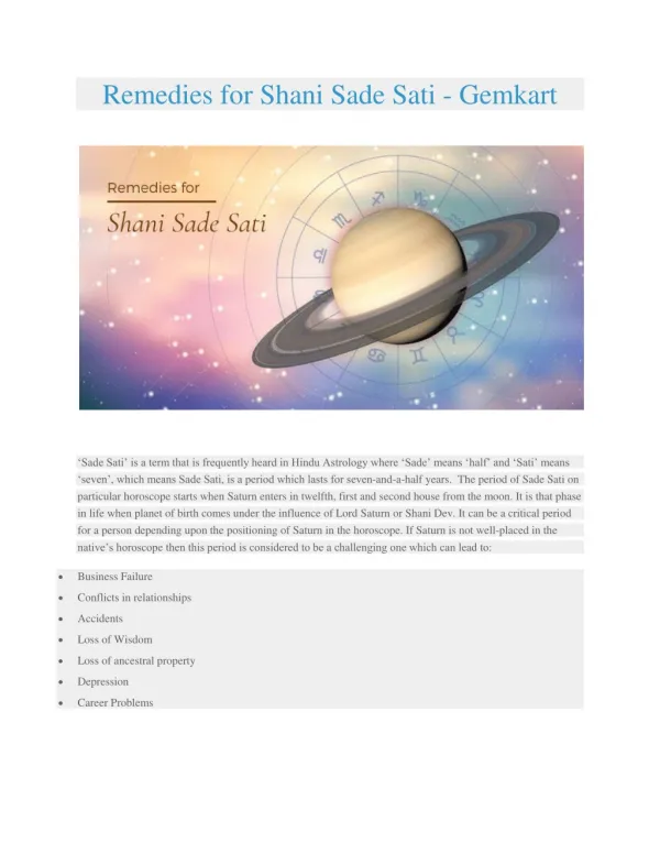 Remedies for Shani Sade Sati | Certified Gemstones Online - Gemkart