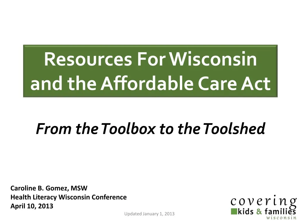 resources f or wisconsin and t he affordable care