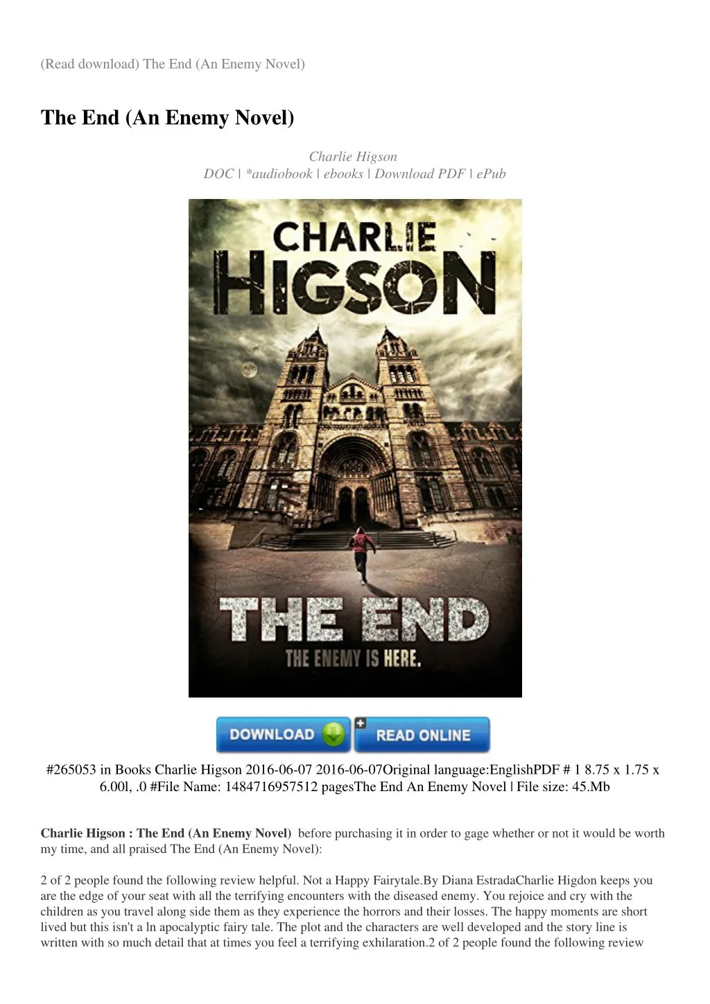 read download the end an enemy novel
