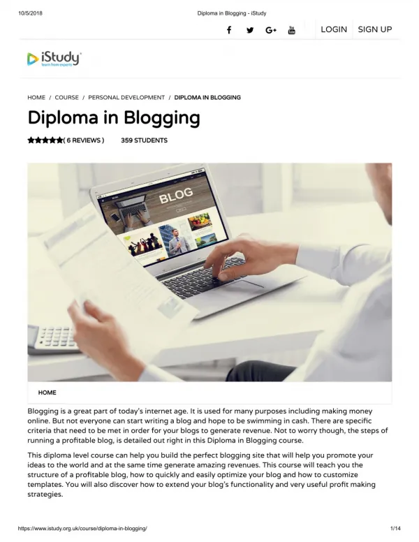 Diploma in Blogging - istudy