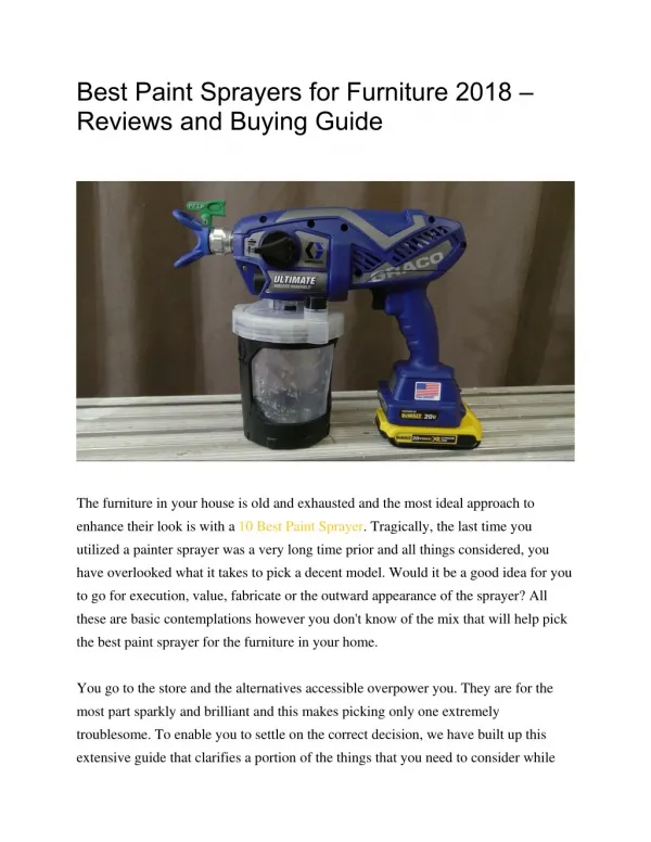 Best Paint Sprayers for Furniture 2018 – Reviews and Buying Guide
