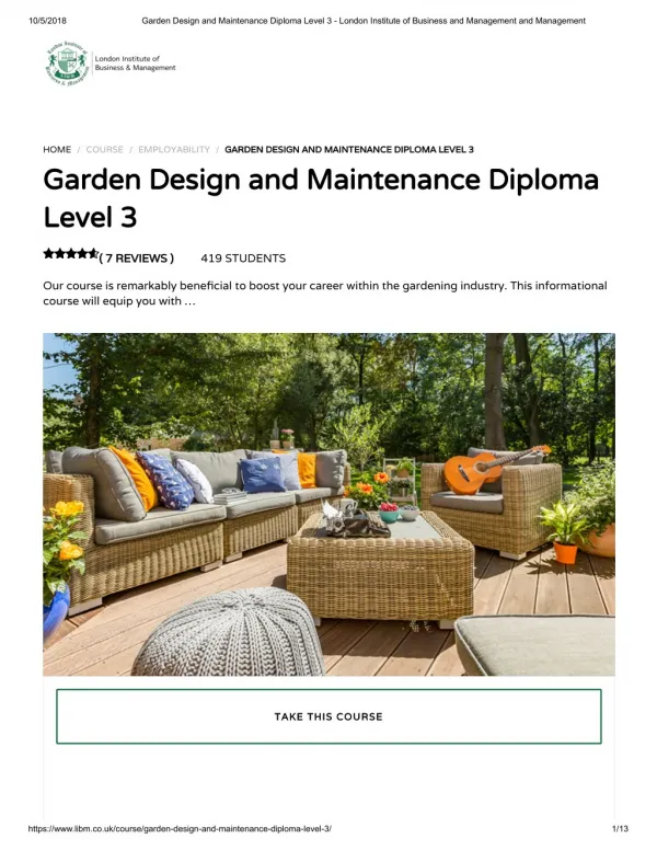 Garden Design and Maintenance Diploma Level 3 - LIBM