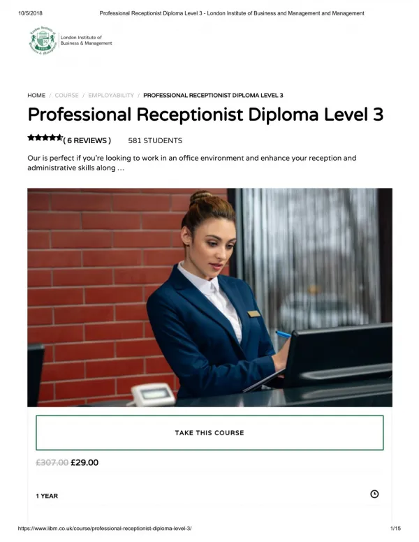 Professional Receptionist Diploma Level 3 - LIBM