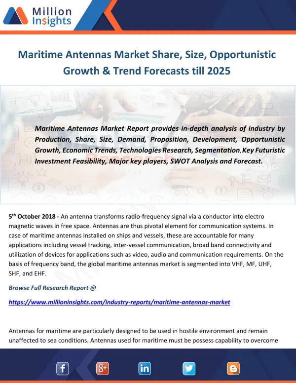 Maritime Antennas Market Share, Size, Opportunistic Growth & Trend Forecasts till 2025