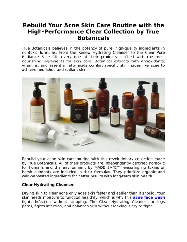 Rebuild Your Acne Skin Care Routine with the High-Performance Clear Collection by True Botanicals