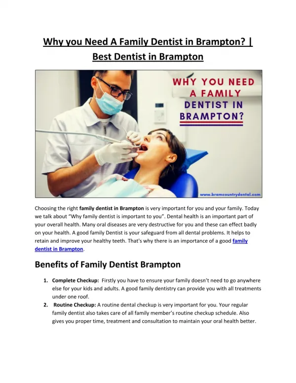 Why you Need A Family Dentist in Brampton? | Best Dentist in Brampton