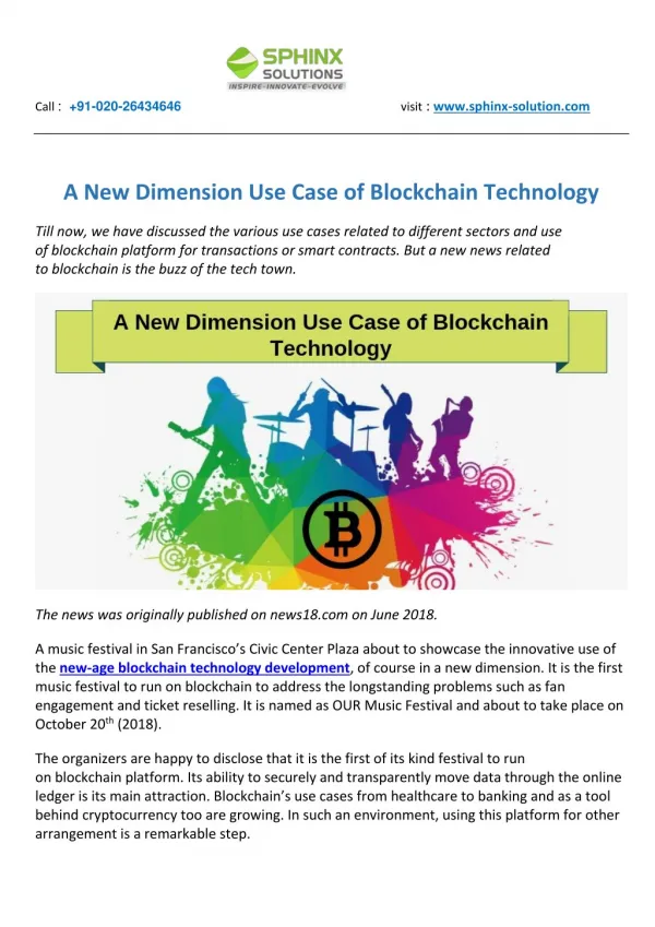 A New Dimension Use Case of Blockchain Technology