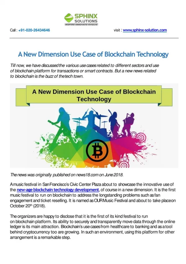 A New Dimension Use Case of Blockchain Technology