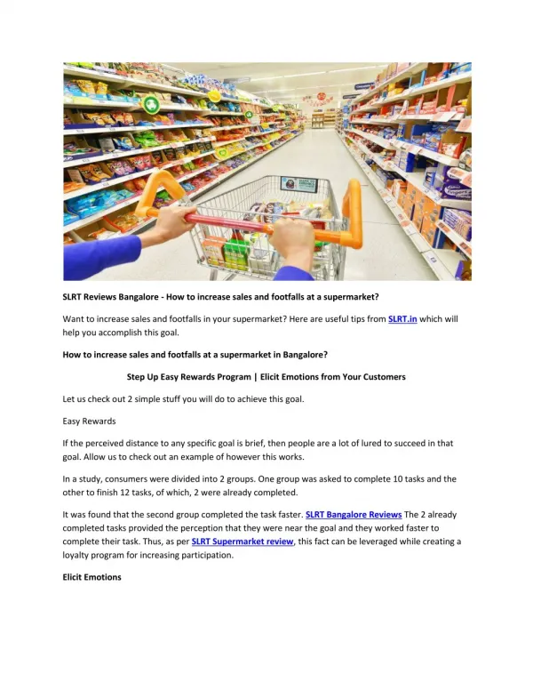 SLRT Reviews Bangalore - How to increase sales and footfalls at a supermarket?