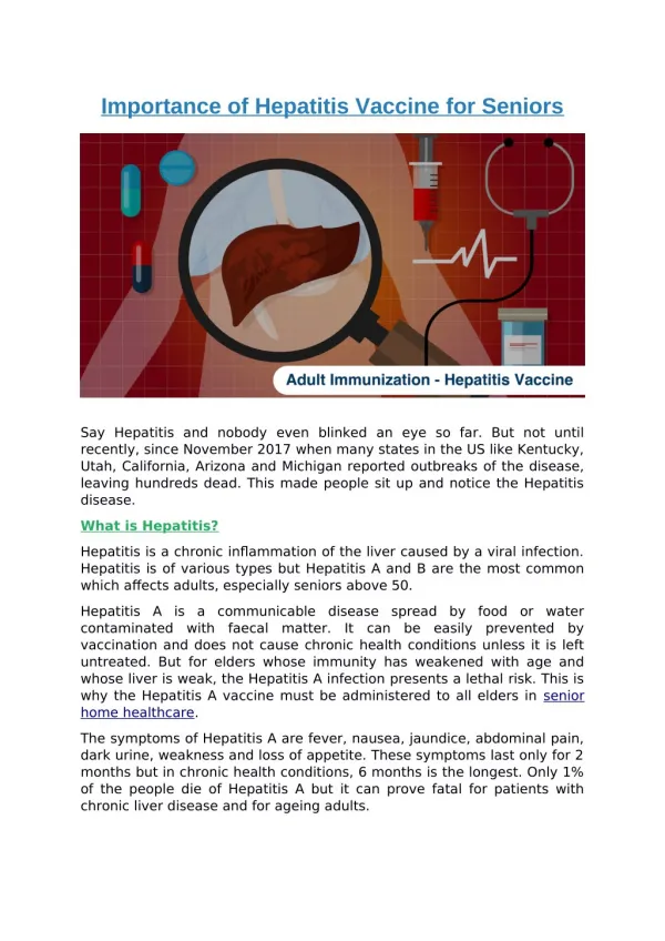 Importance of Hepatitis Vaccine for Seniors