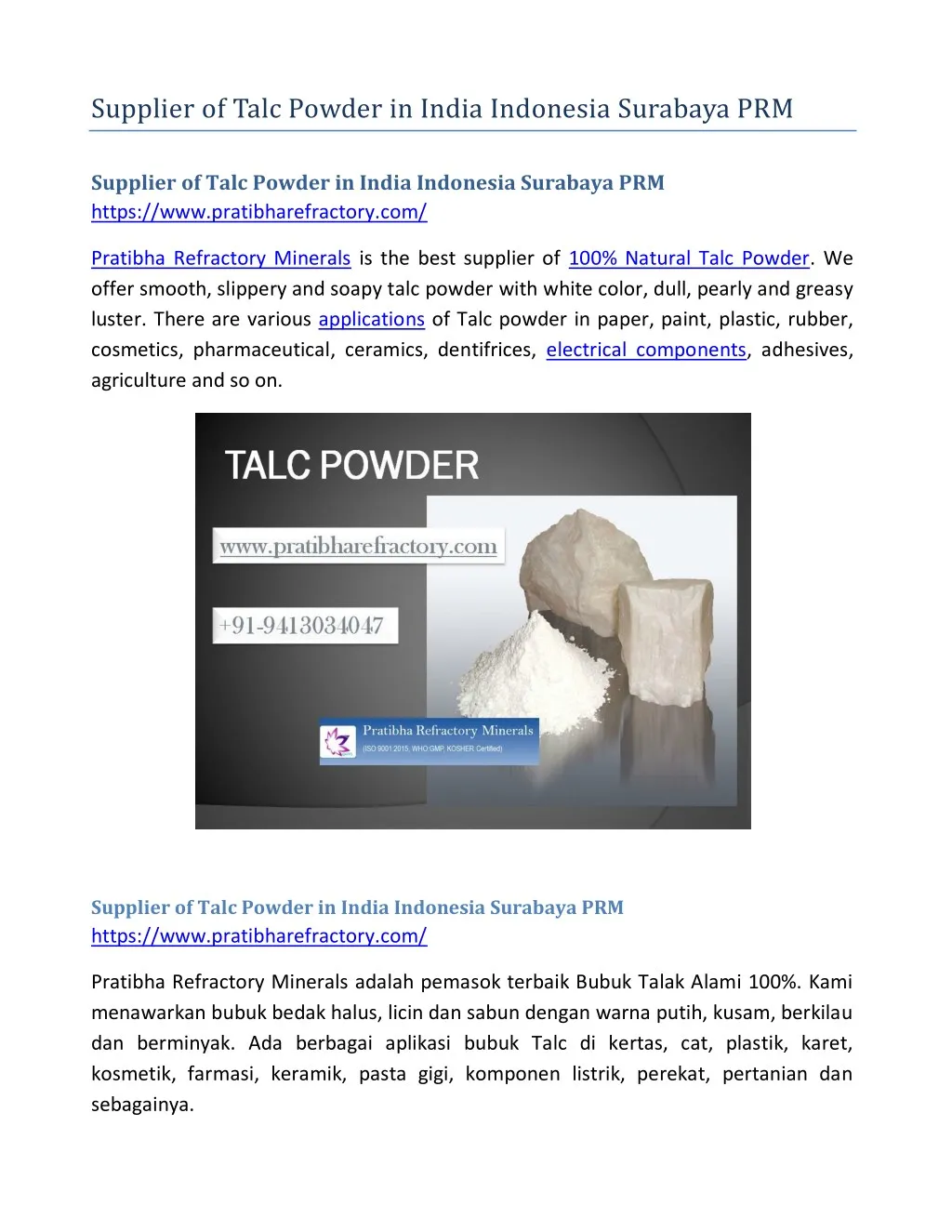 supplier of talc powder in india indonesia