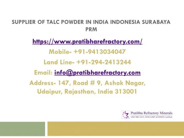 Supplier of Talc Powder in India Indonesia Surabaya PRM
