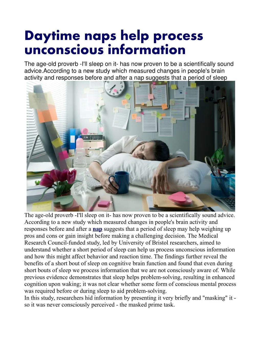 daytime naps help process unconscious information