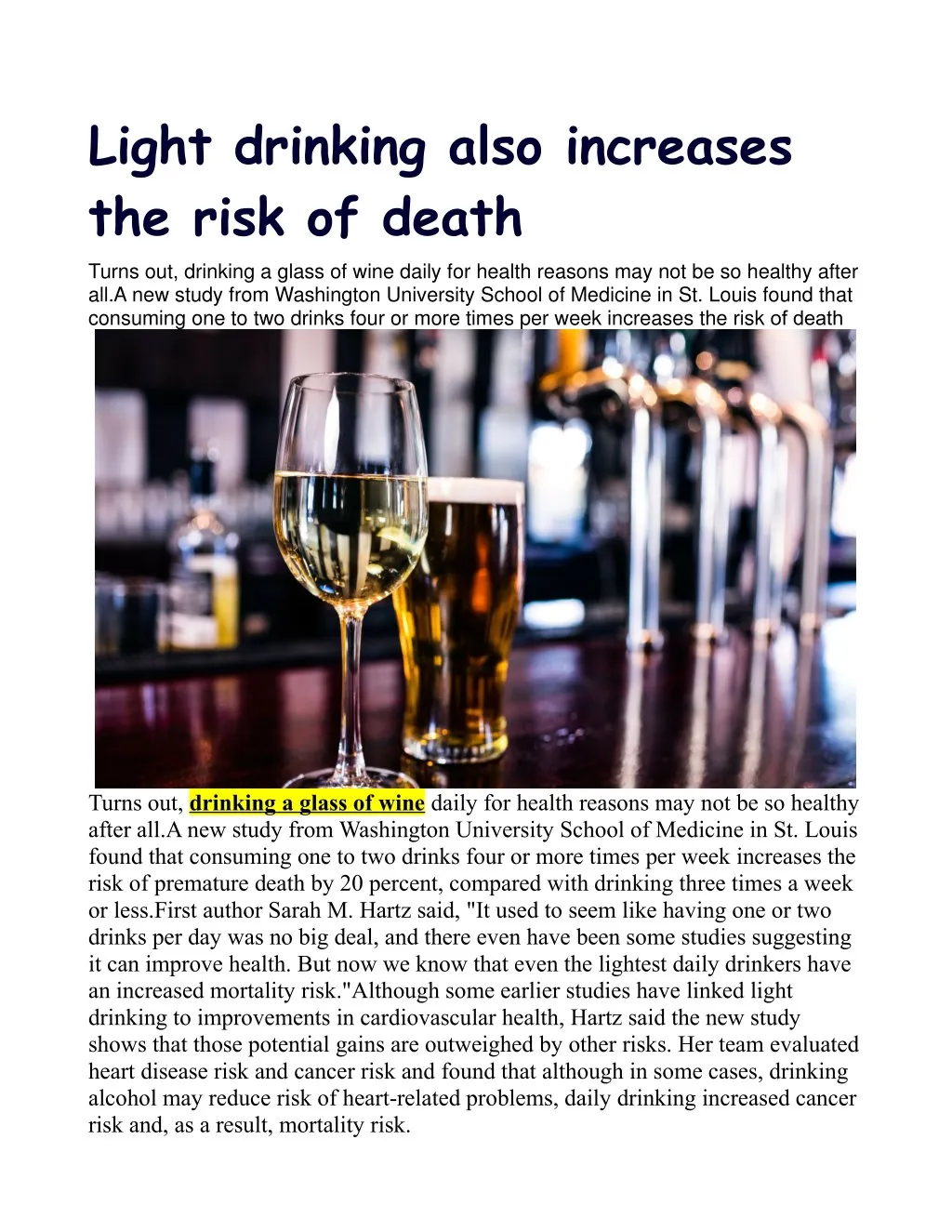 light drinking also increases the risk of death