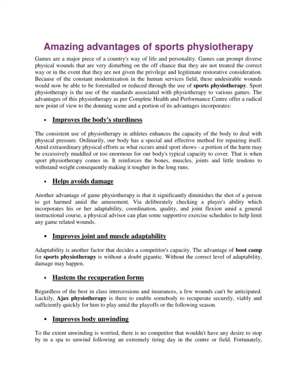 Amazing advantages of sports physiotherapy