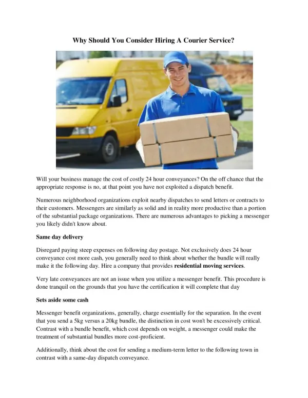 Why Should You Consider Hiring A Courier Service?