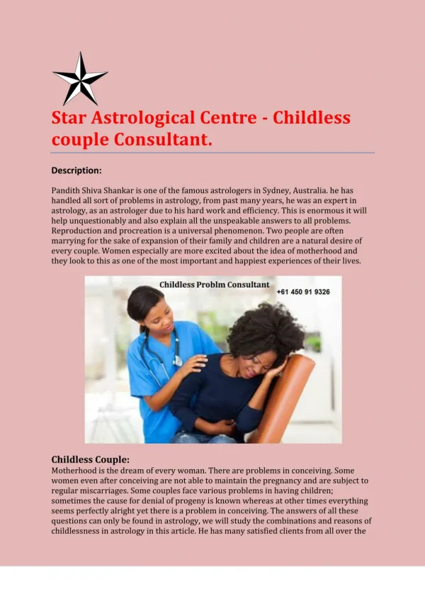 Star Astrological Centre - Childless Couple Consultant.