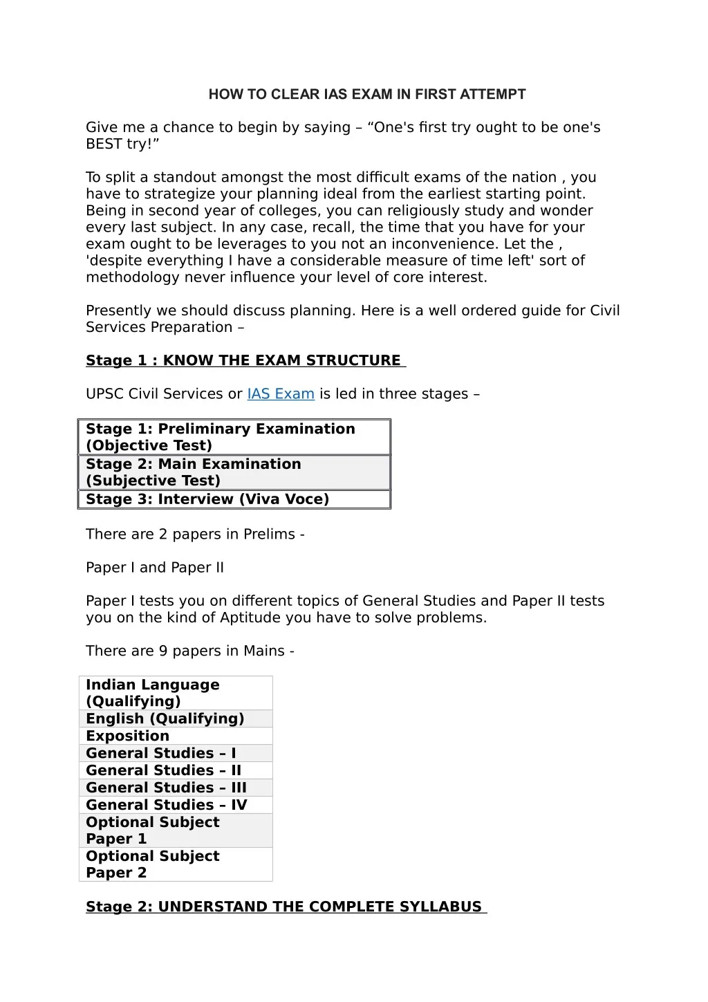 how to clear ias exam in first attempt