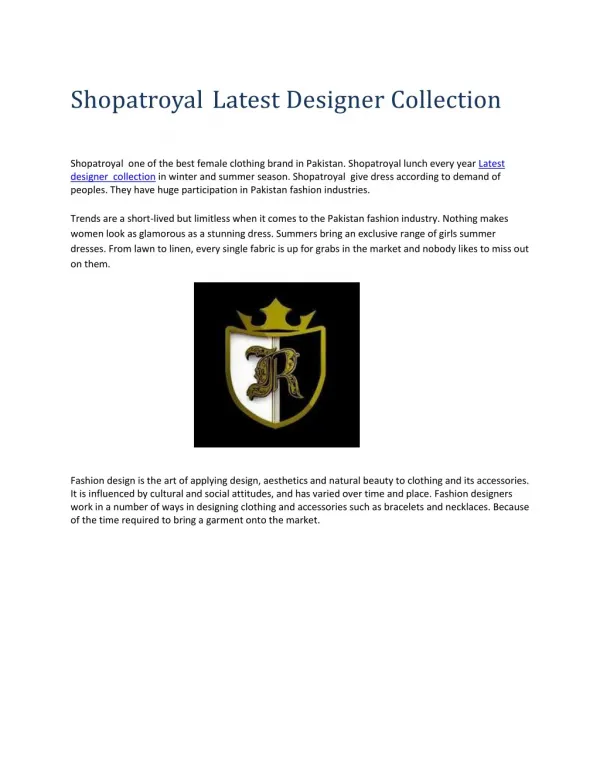 Online Fashion Latest Designer Collection