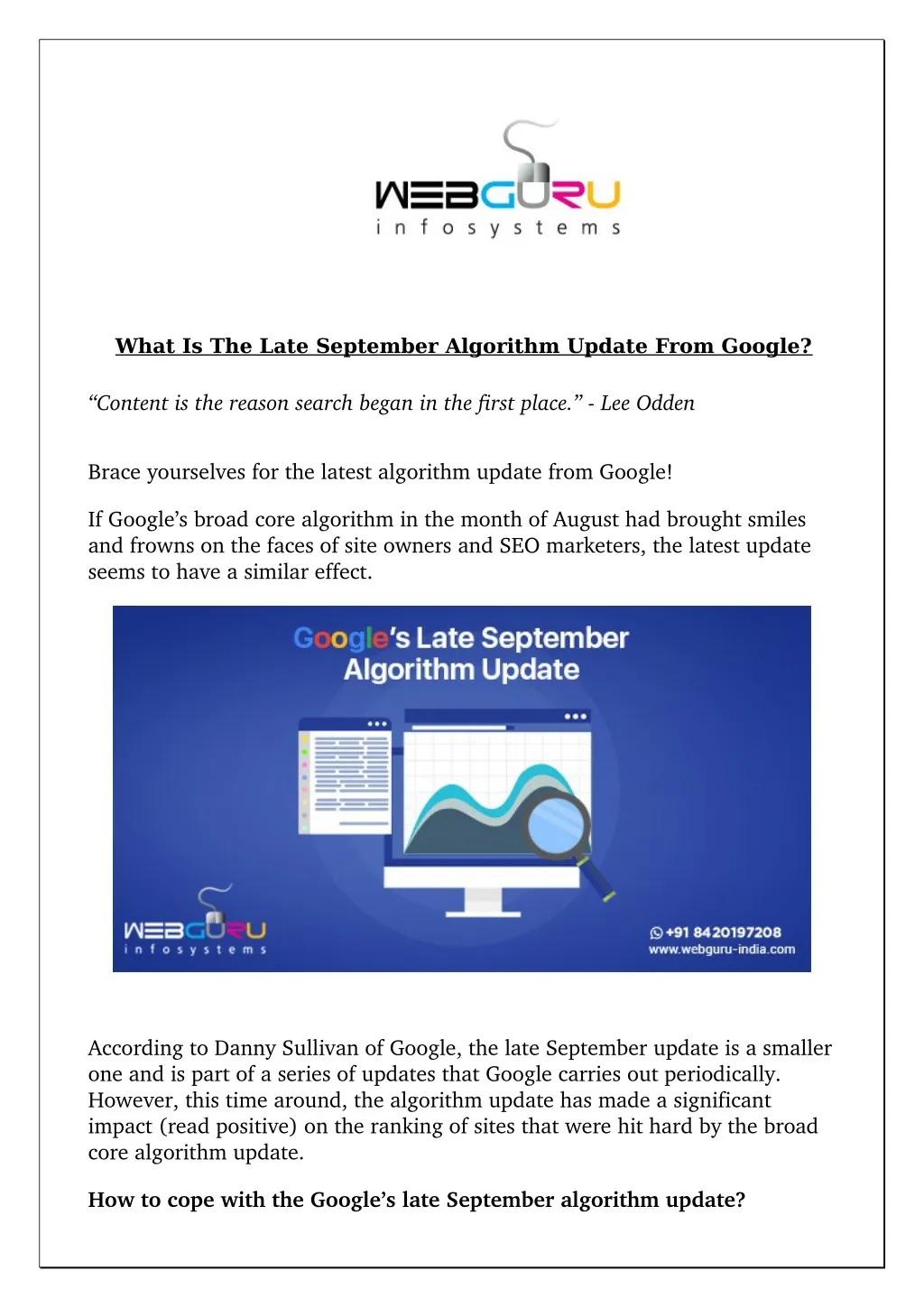 what is the late september algorithm update from