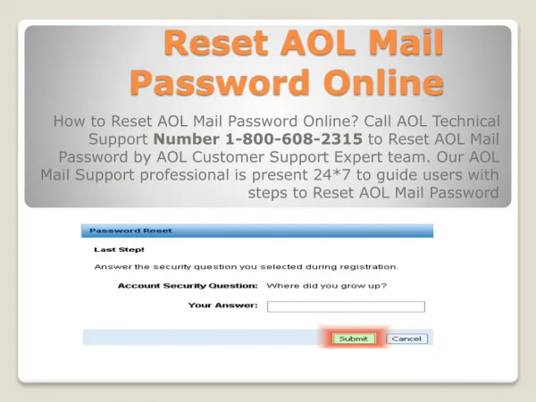 Reset aol mail password support assistance