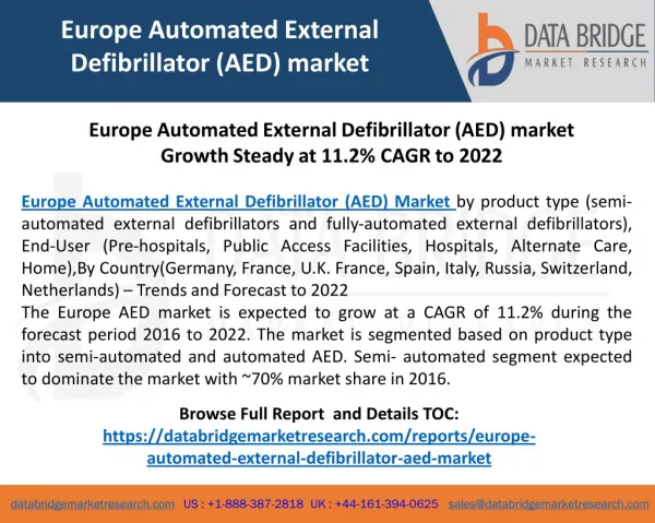 Europe Automated External Defibrillator (AED) market Growth Steady at 11.2% CAGR to 2022