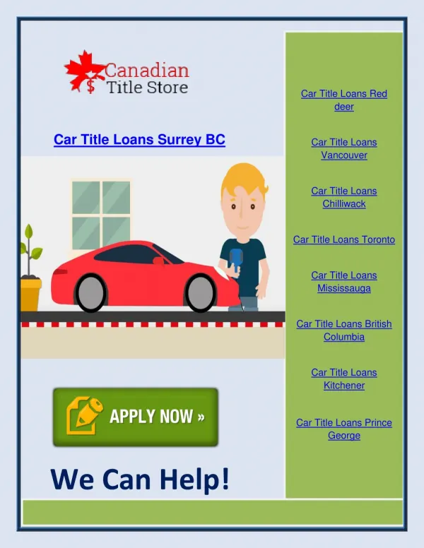 Car Title Loans Surrey BC - Canadian Title Store