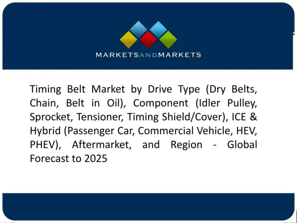 Rising Vehicle Production & Increasing Adoption of Direct Injection Engines Shall Lead to the Growth of the Timing Belt