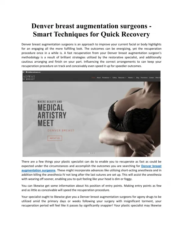 Denver breast augmentation surgeons - Smart Techniques for Quick Recovery | Denver Breast