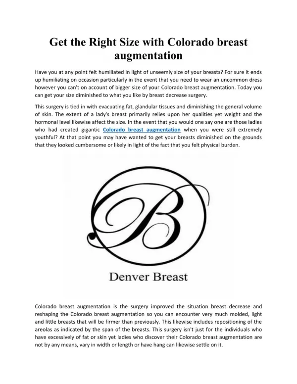 Get the Right Size with Colorado breast augmentation | Denver Breast