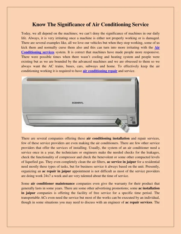 Know The Significance of Air Conditioning Service