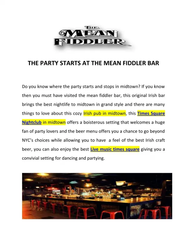 THE PARTY STARTS AT THE MEAN FIDDLER BAR