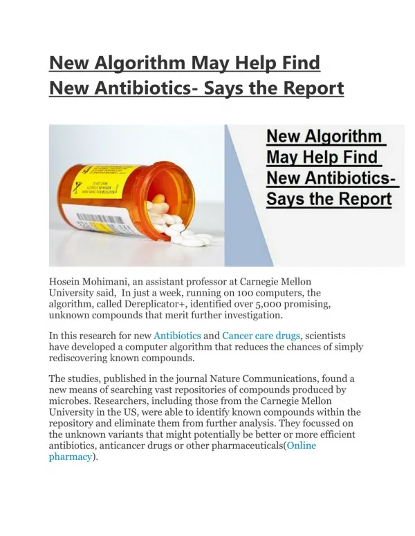 New Algorithm May Help Find New Antibiotics- Says the Report