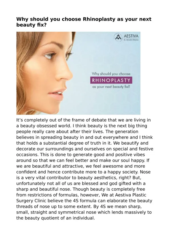 Why should you choose Rhinoplasty as your next beauty fix?