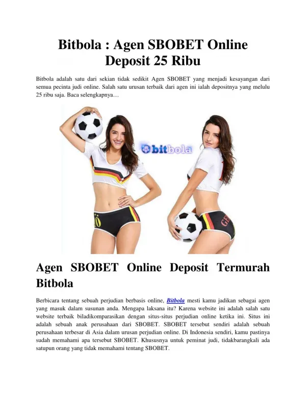 Bitbola : Agen SBOBET Online Deposit 25 Ribu