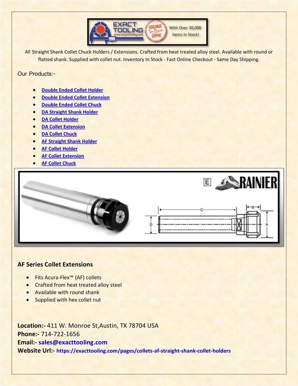 af straight shank collet chuck holders extensions