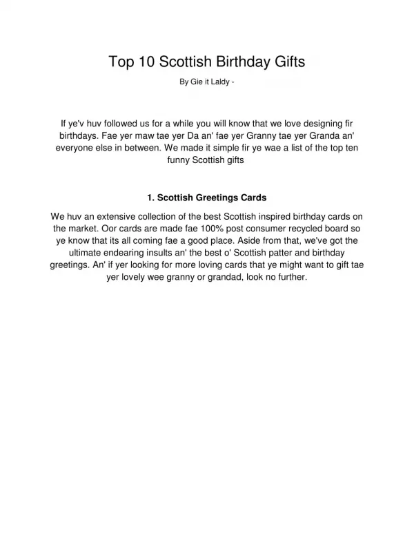 Top 10 Scottish Birthday Gifts