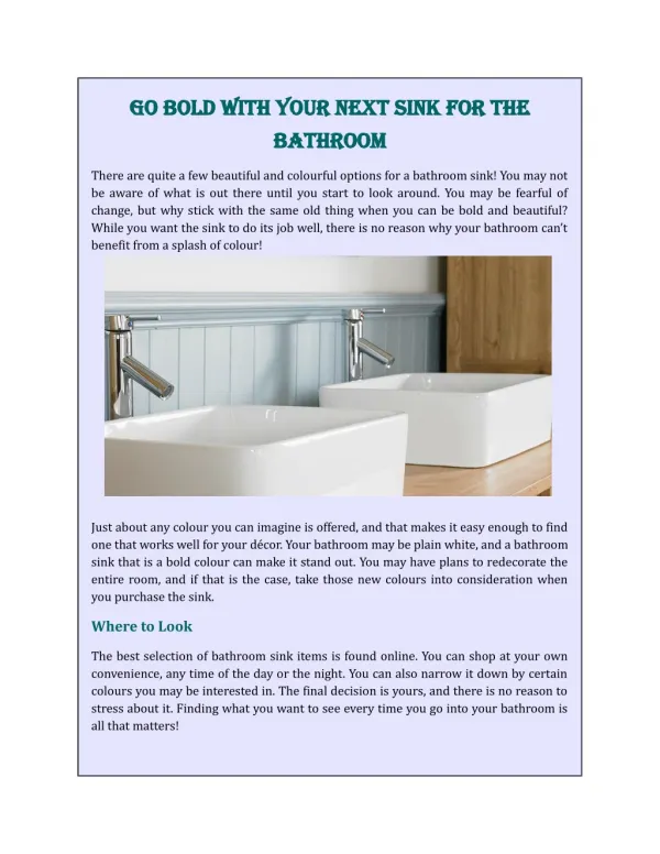 Go Bold with your Next Sink for the Bathroom
