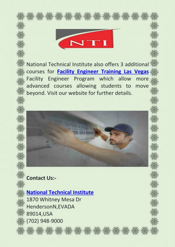 Facility Engineer Training in Las Vegas at NTI