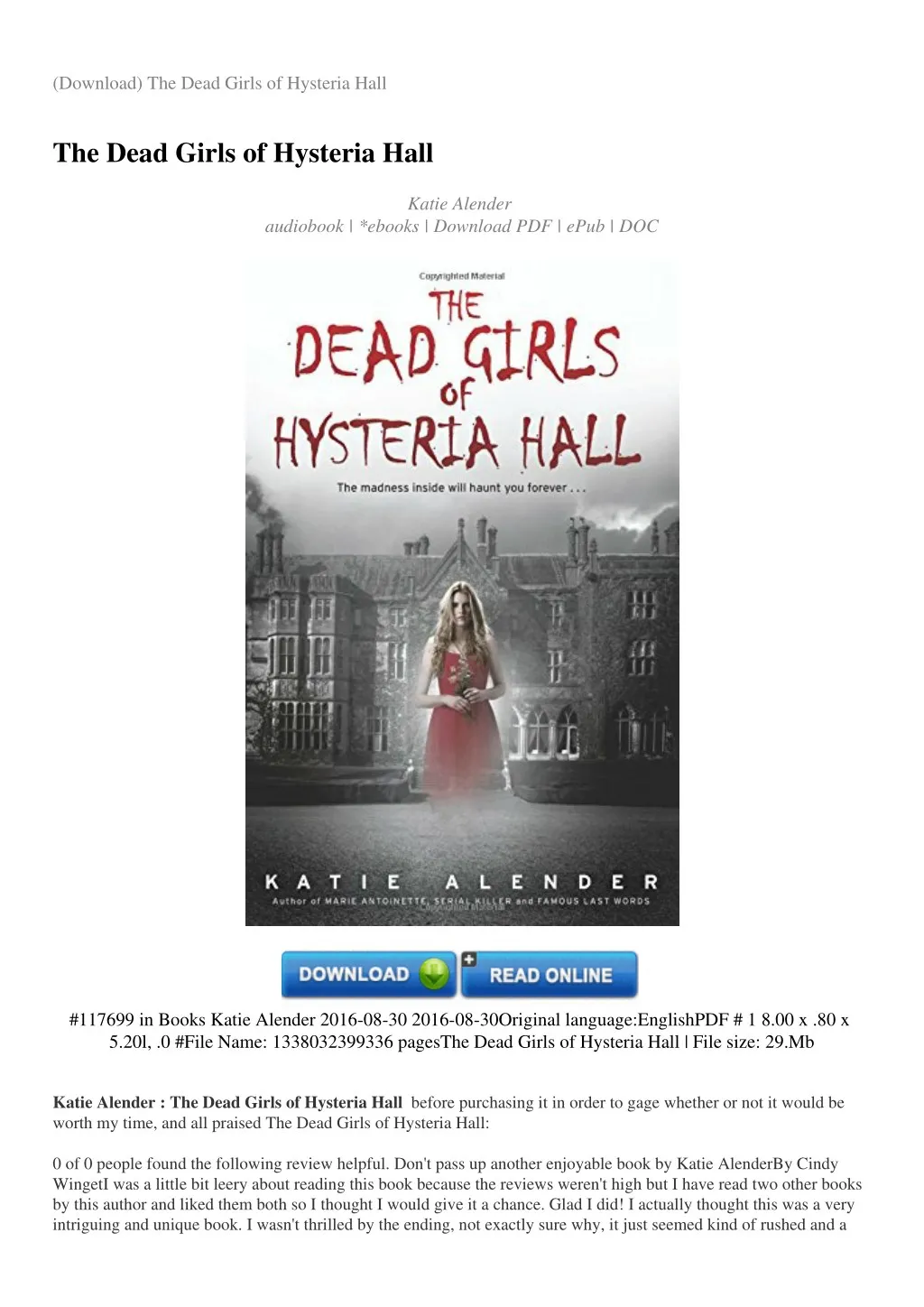 download the dead girls of hysteria hall