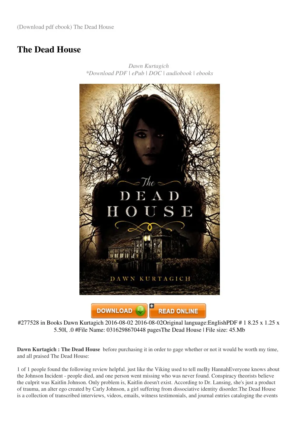 download pdf ebook the dead house