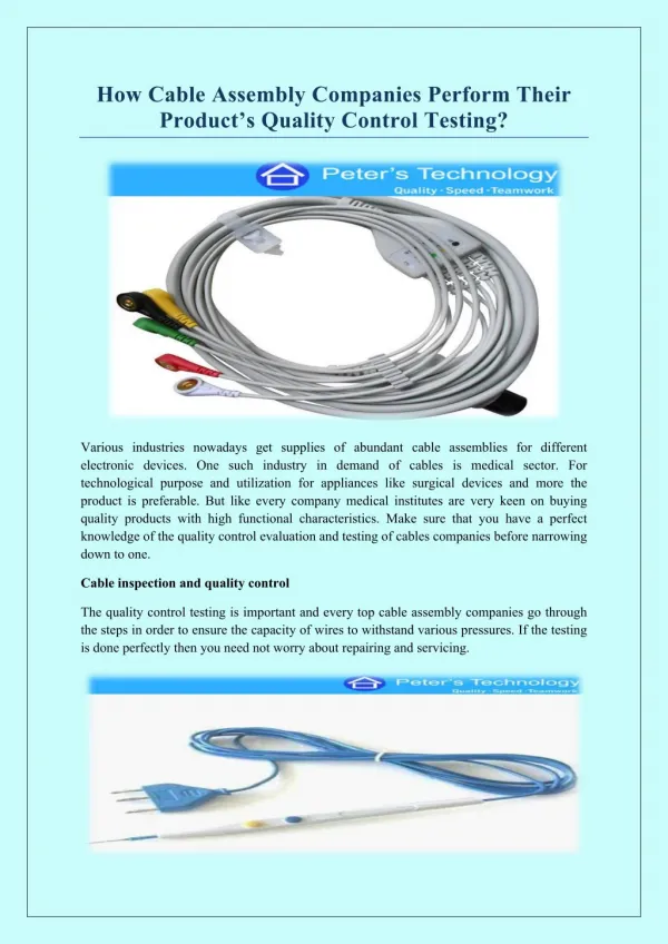 How Cable Assembly Companies Perform Their Product’s Quality Control Testing?