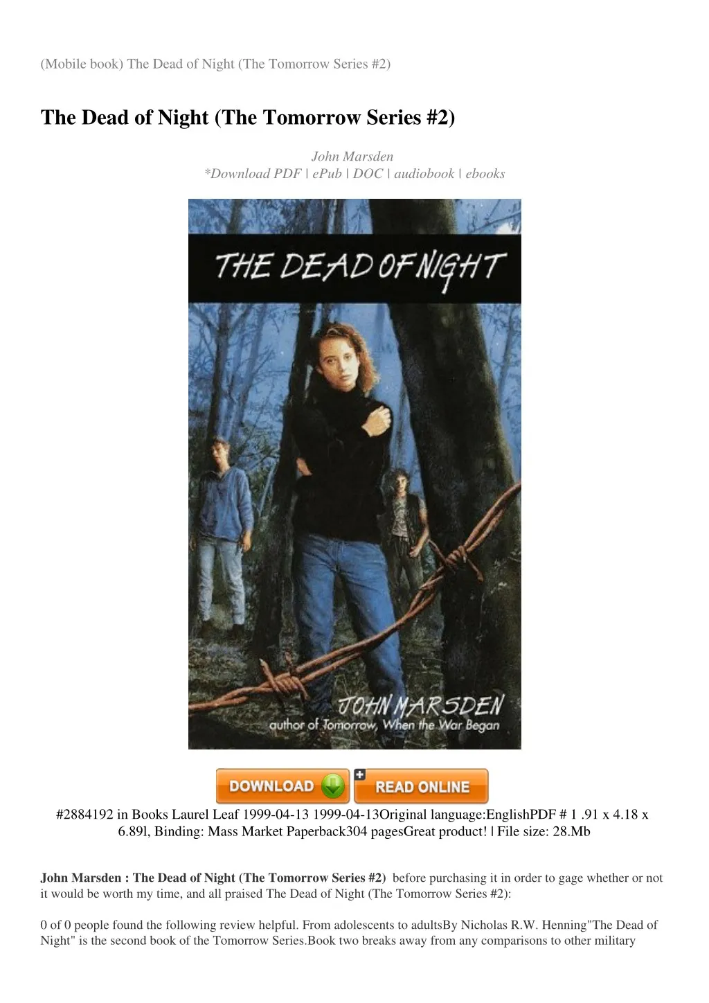 mobile book the dead of night the tomorrow series