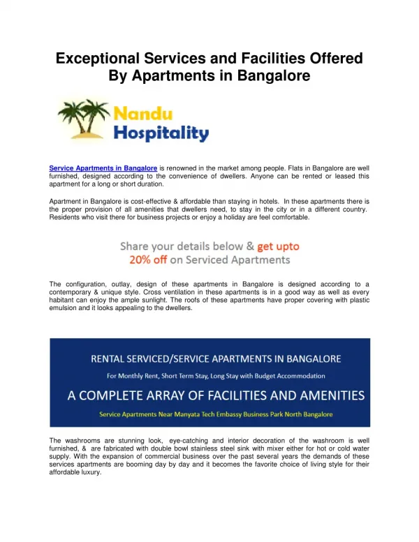 Exceptional services and facilities offered by apartments in bangalore