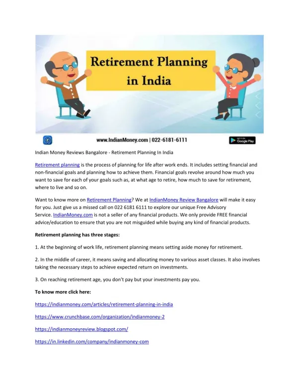 Indian Money Reviews Bangalore - Retirement Planning In India